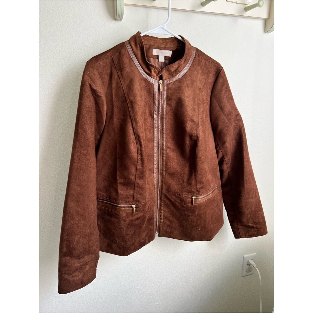 Laura Ashley Brown Suede Zip-Front Jacket
